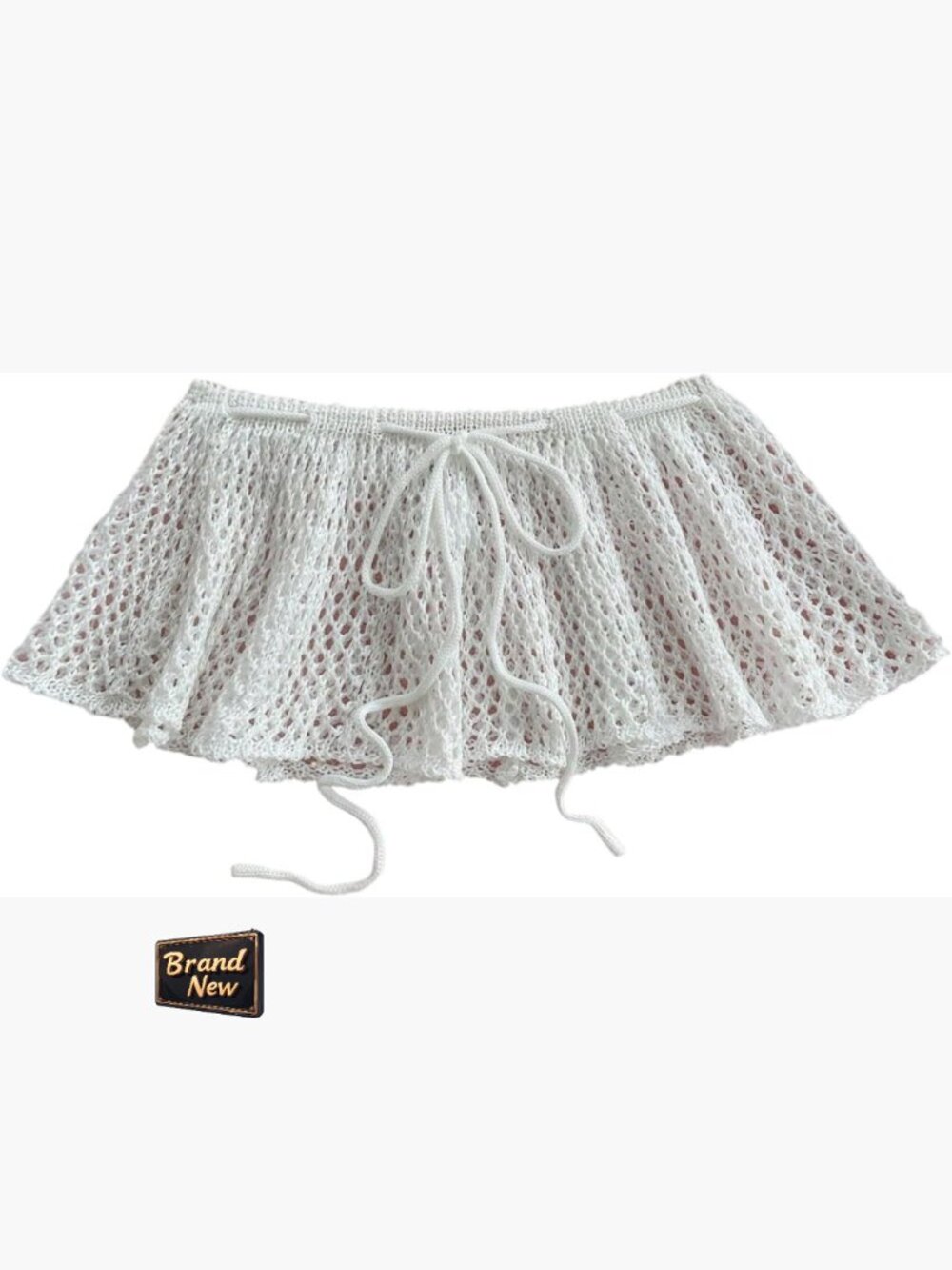 Crochet Mini Skirt Cover Up Tie Front Hollow Out Knit Beach Coverup - Picture 1 of 5